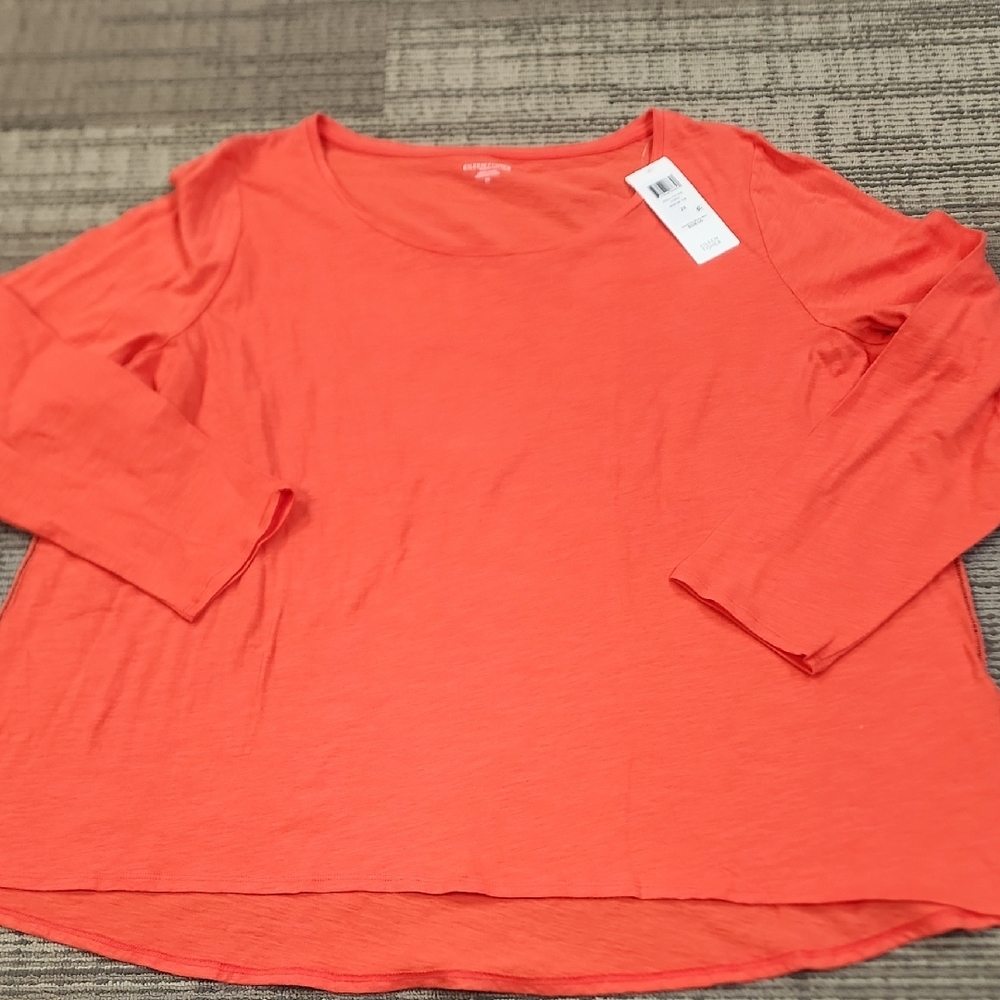 Eileen Fisher Coral Scoop Neck Long Sleeve Top